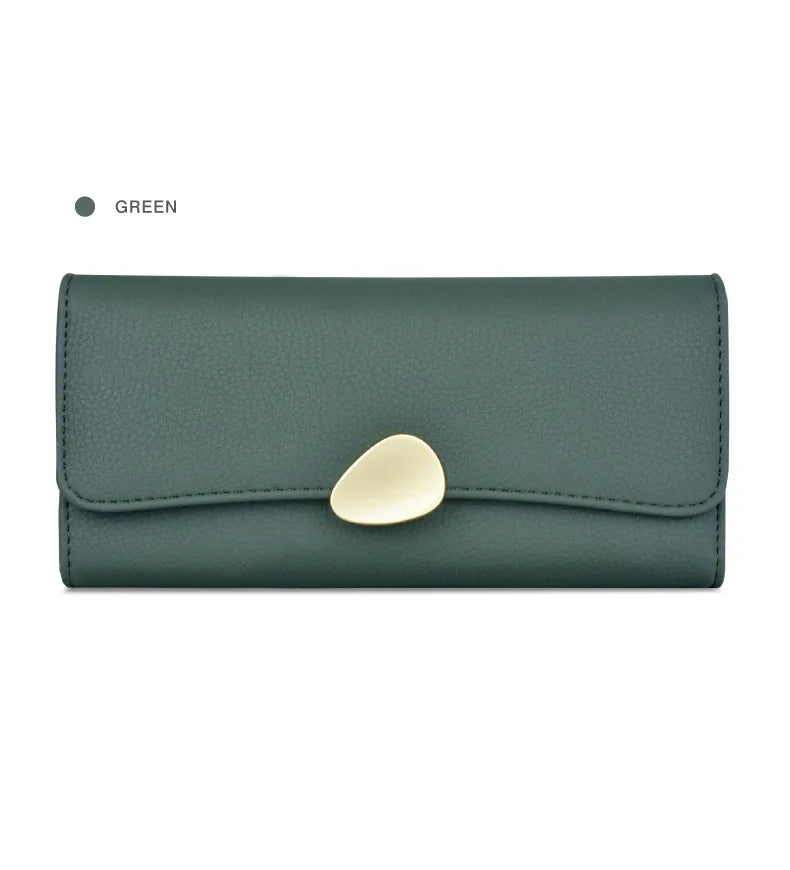 Portefeuille Femme Long Cuir Simple Fashion - Porte-Carte Crédit Porte-Chéquier Rouge Kaki Élégant