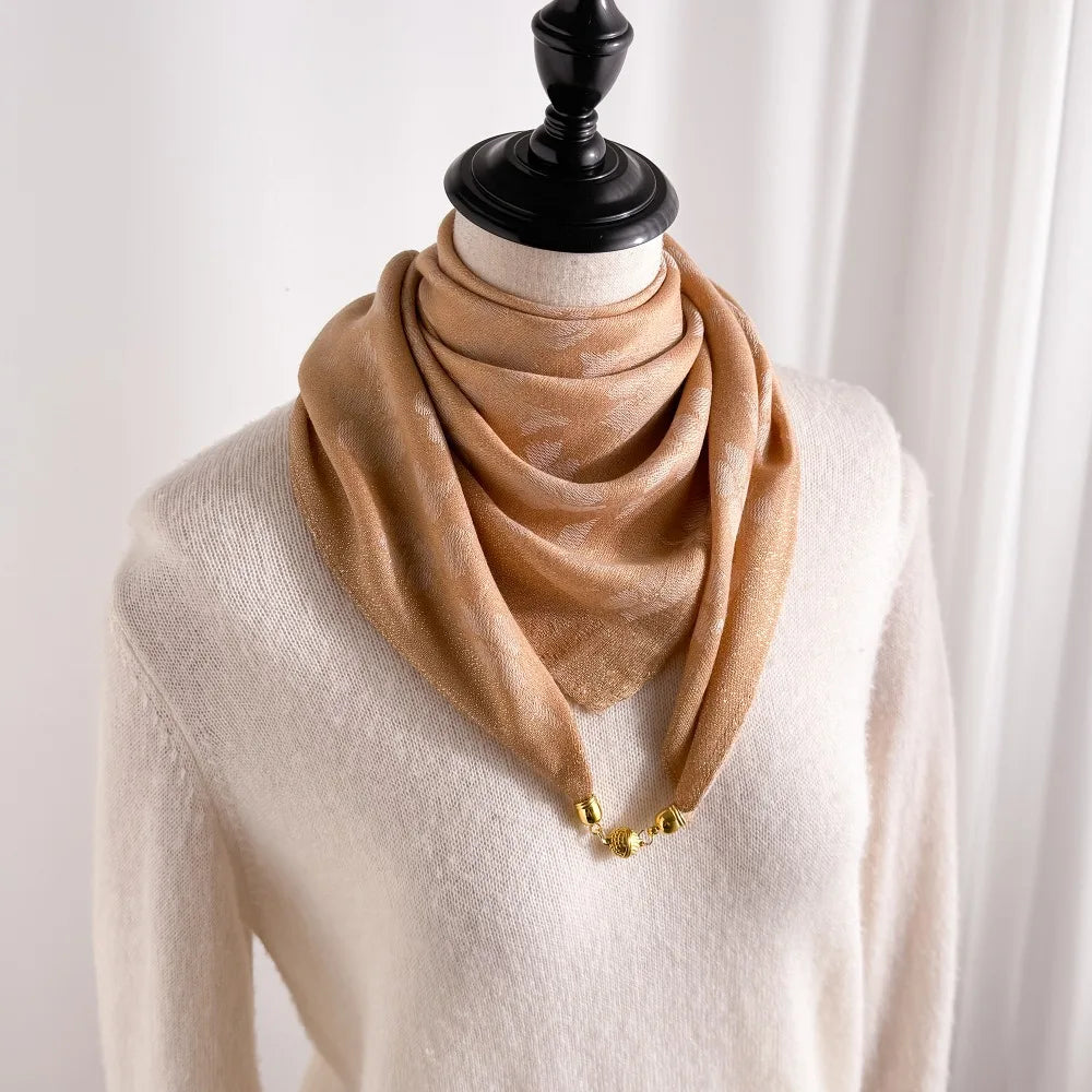 Women's 70cm Square Scarf with Magnetic Buckle - Premium Autumn/Winter Silk Triangle Scarf