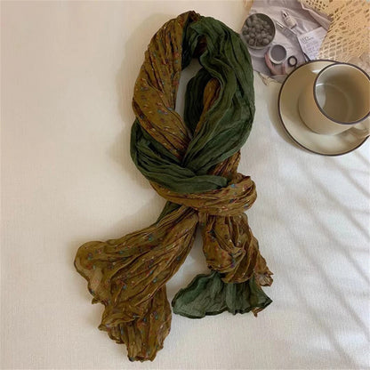 Foulard Écharpe Patchwork Coton Lin Vintage Femme - Châle Carré Floral Plissé Hiver