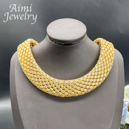 Parure Africaine Dubai Plaqué Or 18k - Collier Chaînes Larges, Boucles et Bracelet