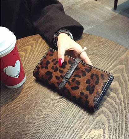 Portefeuille Femme Cuir Véritable Léopard Noir - Clutch Luxe Designer Long 2026