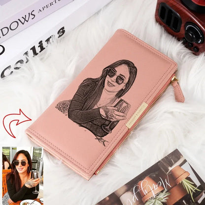 Portefeuille Femme Personnalisé Photo Cuir PU - Long Bifold avec Zip et Boucle