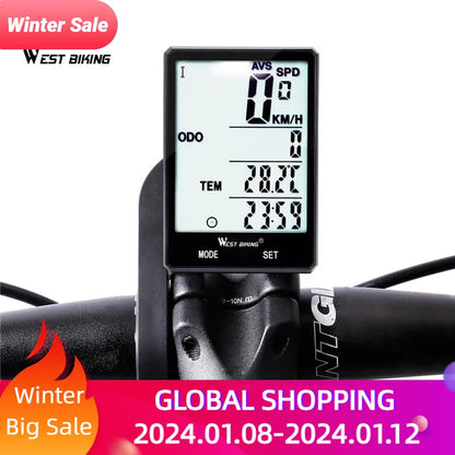 Ordinateur Vélo Sans Fil WEST BIKING Rétroéclairé Étanche - Compteur Vitesse Odomètre Capteur Magnétique