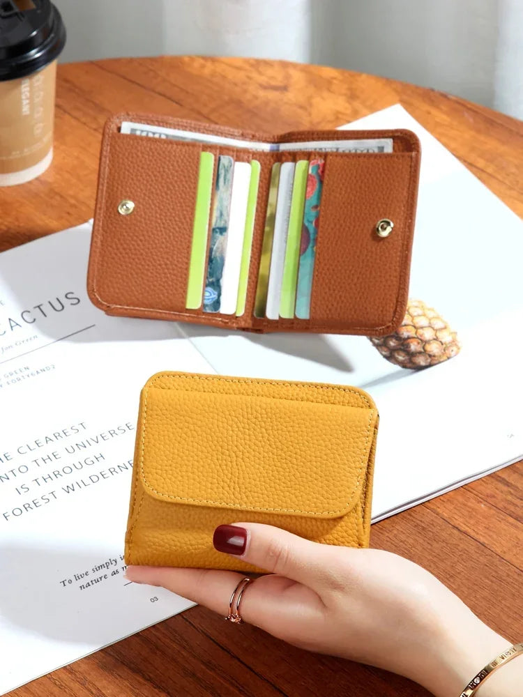 Portefeuille Femme Cuir Véritable Pliable Simple - Porte-Monnaie Multifonction Coin Bag Petit Money Bag