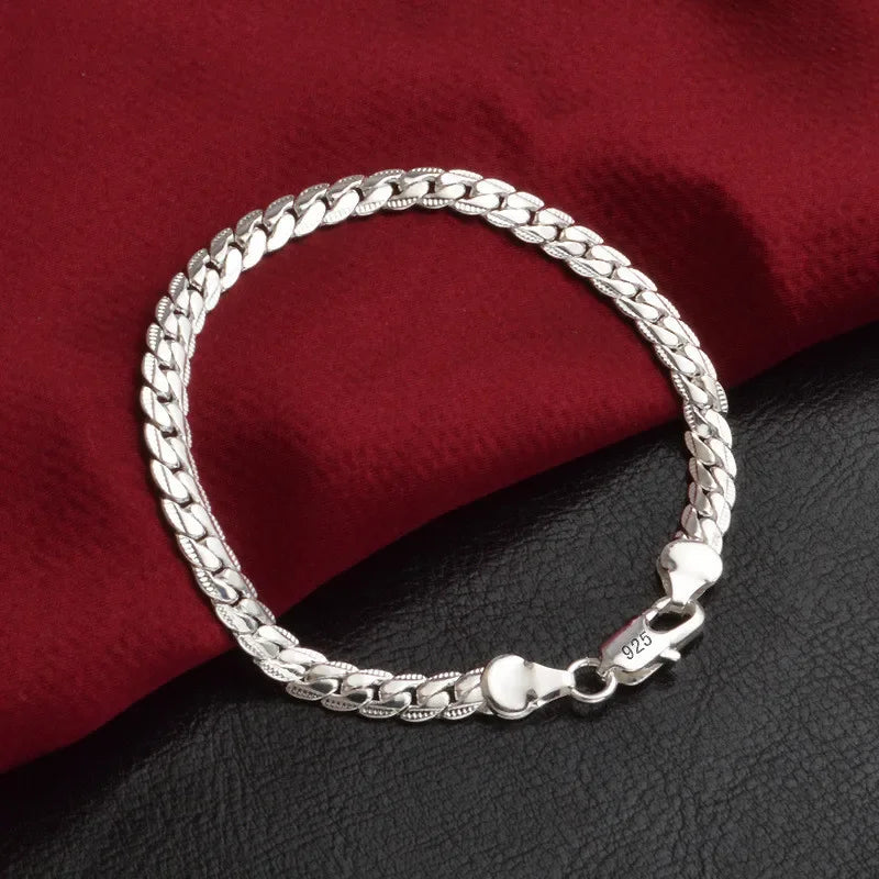 Bracelet Chaîne Plate Argent Sterling 925 6mm - Fermoir Homard 18-20cm Femme Homme Mariage