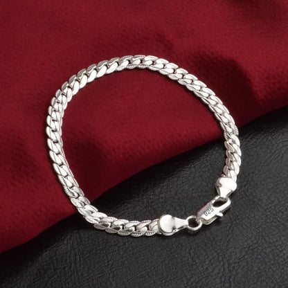Bracelet Chaîne Plate Argent Sterling 925 6mm - Fermoir Homard 18-20cm Femme Homme Mariage