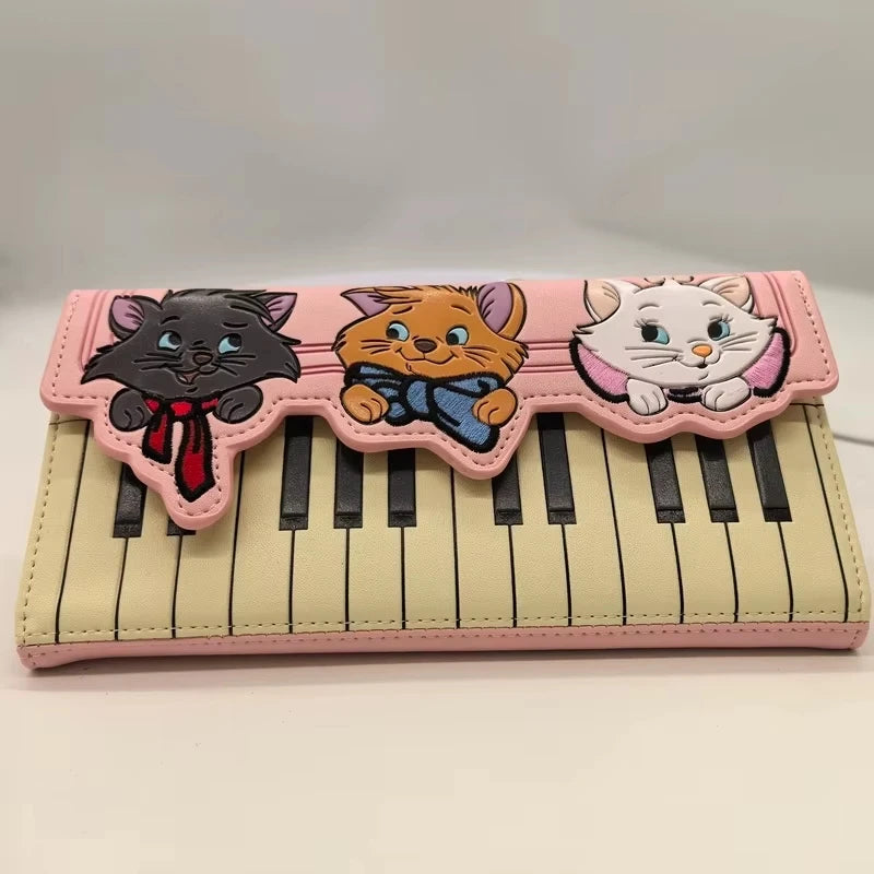Portefeuille Femme Marie Chat Piano Kawaii - Long Bifold Fermeture Éclair Cartoon Mignon