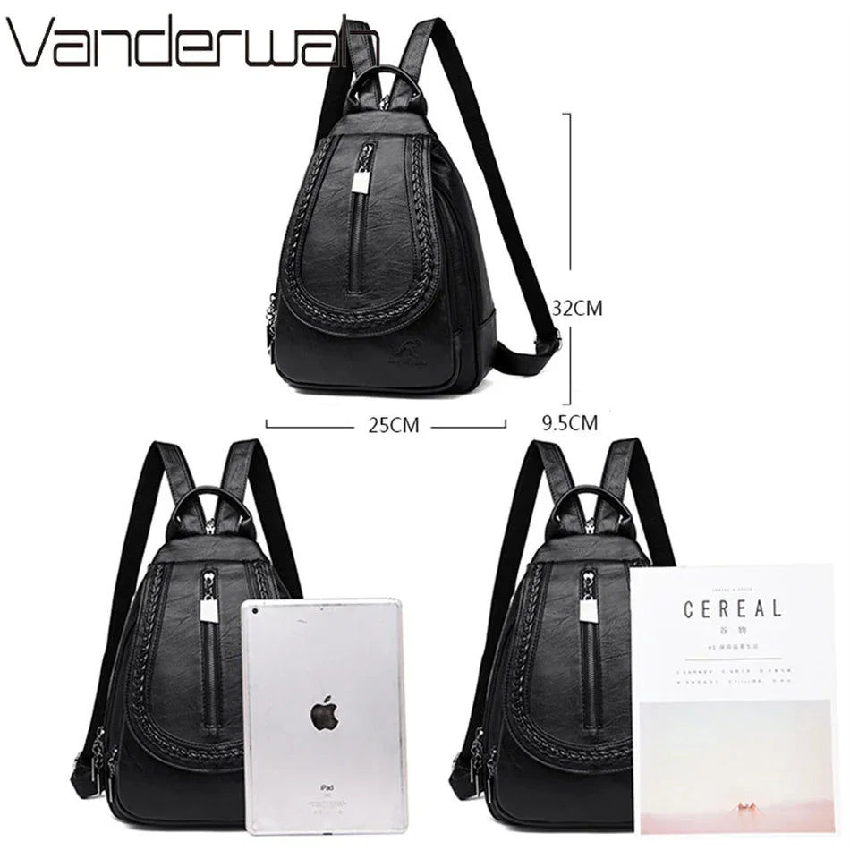 Sac à Dos Femme Cuir Souple Vintage 3-en-1 - Backpack Crossbody Bandoulière Voyage École
