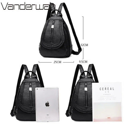 Sac à Dos Femme Cuir Souple Vintage 3-en-1 - Backpack Crossbody Bandoulière Voyage École