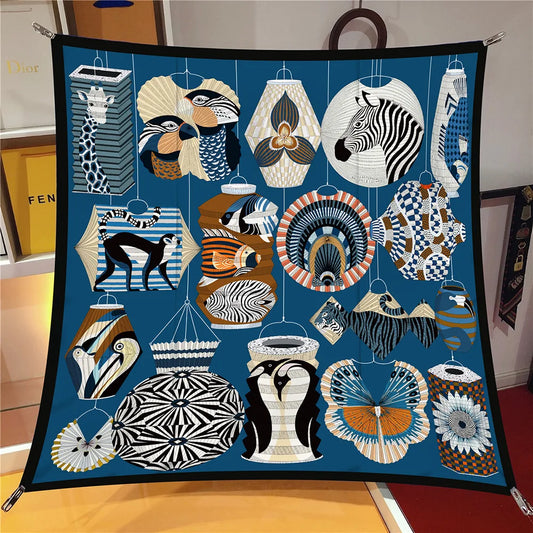 Women's 90x90cm Silk Square Scarf with Animal Print - Premium Design Shawl/Scarf
