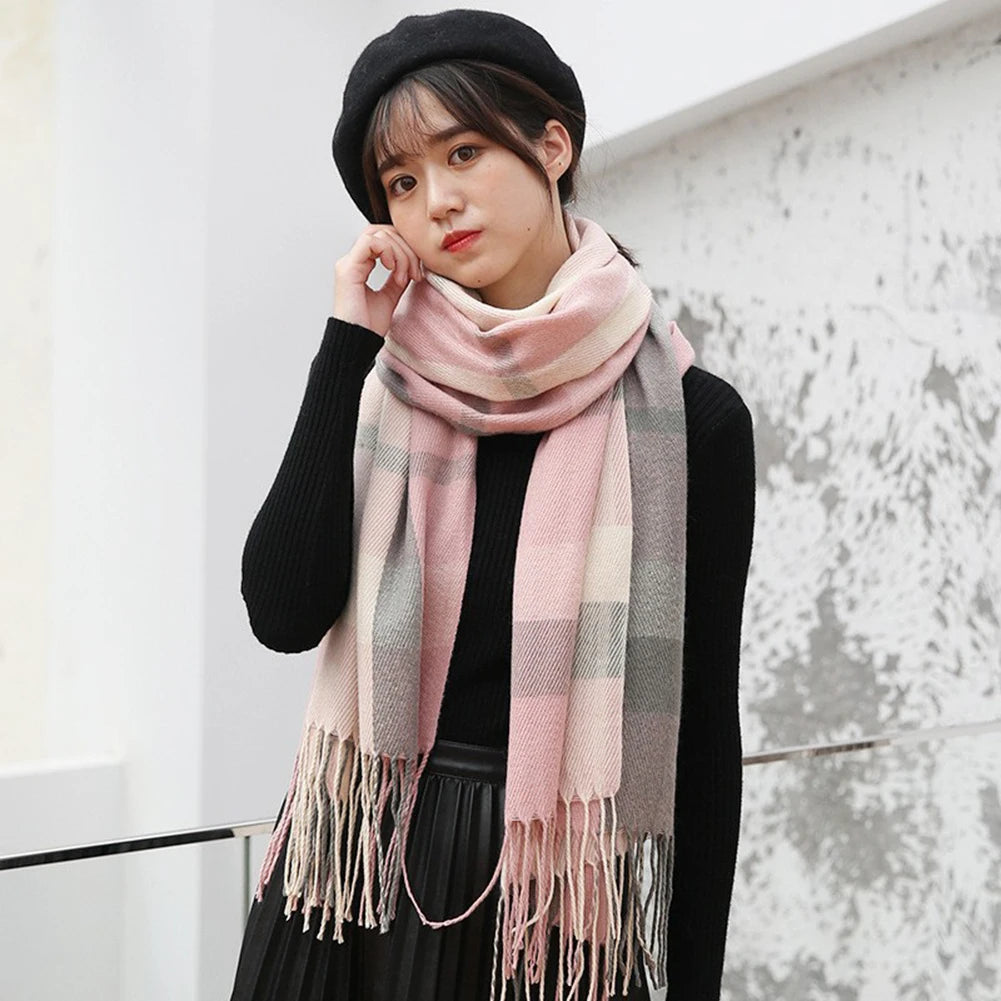 Foulard Écharpe Carreaux Femme Automne Hiver - Cachemire Châle Chaud Mi-Long