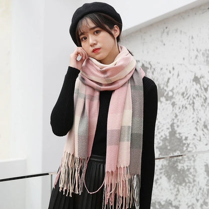 Foulard Écharpe Carreaux Femme Automne Hiver - Cachemire Châle Chaud Mi-Long