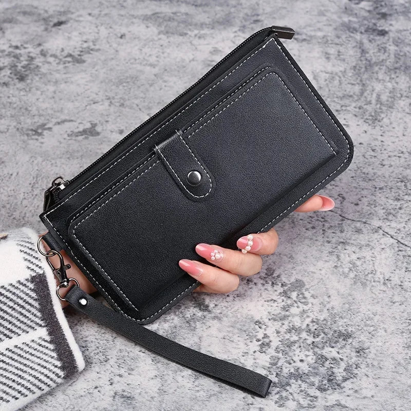 Portefeuille Femme Long Zippé Cuir PU - Pochette Élégante Simple Noir Blanc Gris Rouge