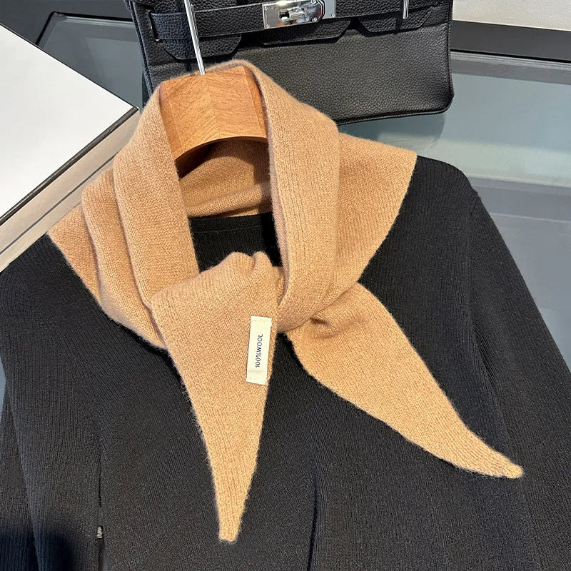 Foulard Triangle Laine 100% Femme - Écharpe Tricotée Style Britannique Coréen Multifonction