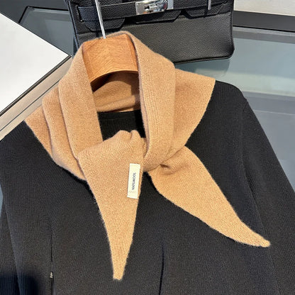Foulard Triangle Laine 100% Femme - Écharpe Tricotée Style Britannique Coréen Multifonction