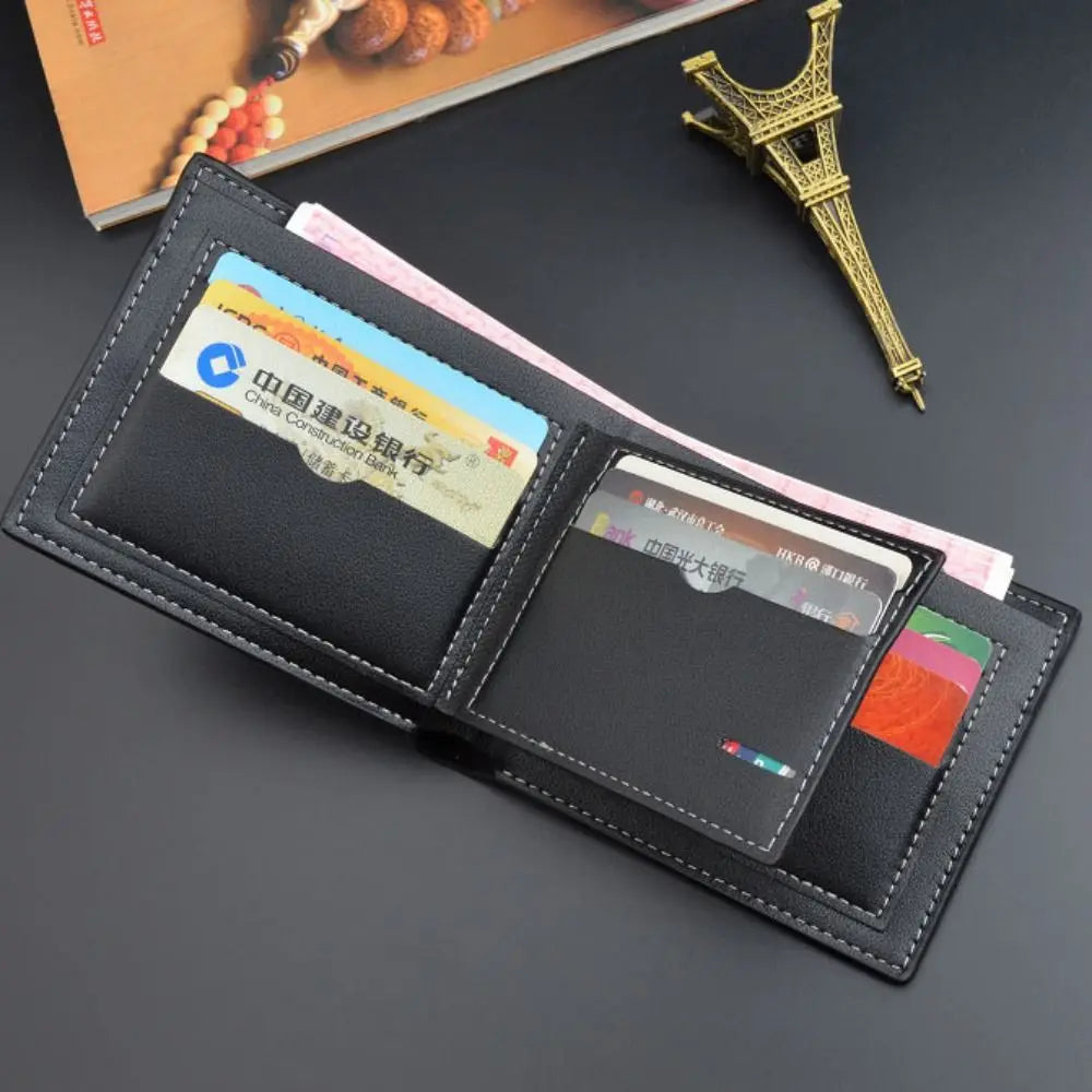 Portefeuille Homme Court Cuir PU Bifold Business - Porte-Carte Crédit Cash Bag Couleur Unie Café