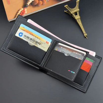 Portefeuille Homme Court Cuir PU Bifold Business - Porte-Carte Crédit Cash Bag Couleur Unie Café