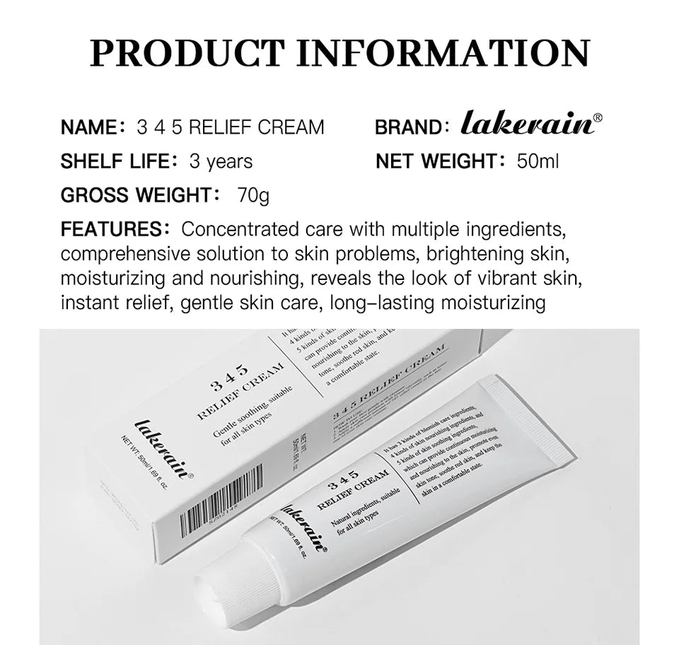 Crème Apaisante Relief 345 - Hydratante Anti-Imperfections Nourrissante Soin Peau Sensible Beauté