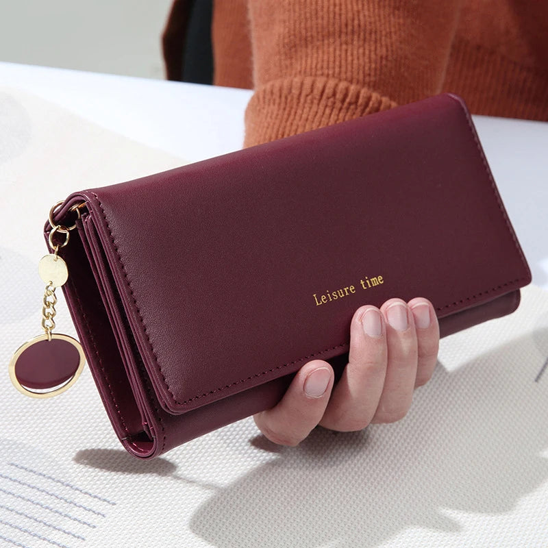 Portefeuille Femme Long Trifold Cuir - Pochette Porte-Cartes avec Lettres