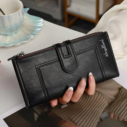 Portefeuille Femme Long Cuir Vintage RFID - Porte-Chéquier Carnet Chèques Protection Anti-RFID Élégant