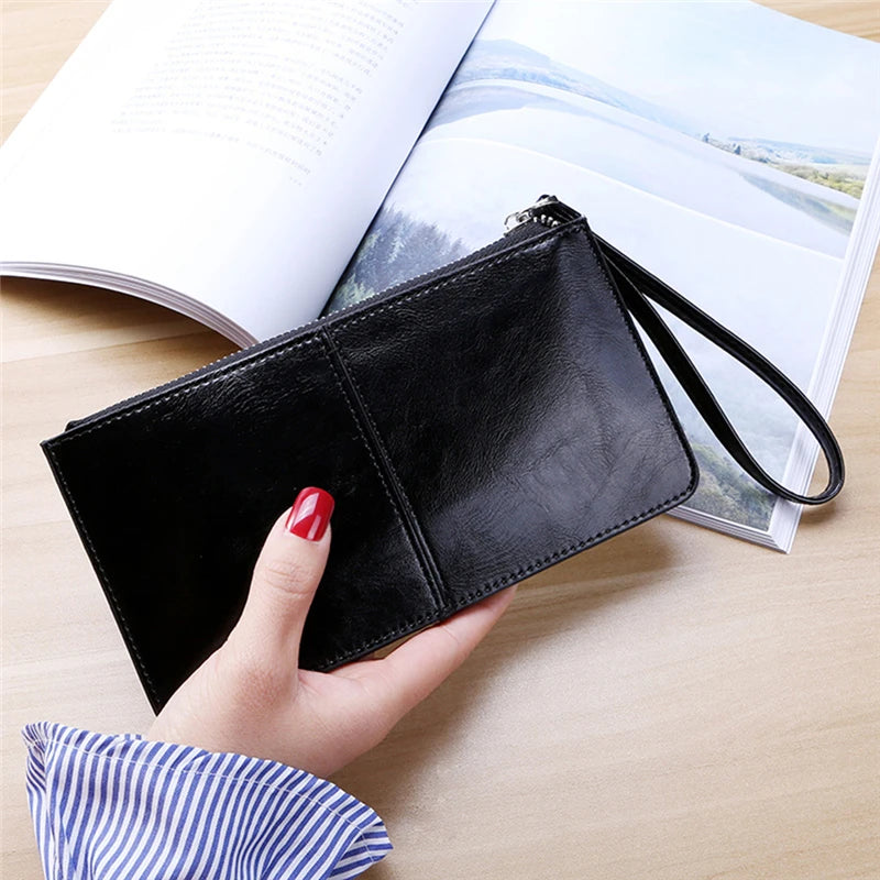 Portefeuille Femme Business Cuir PU Long - Clutch Fermeture Éclair Porte-Cartes Grande Capacité Vert Foncé