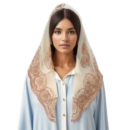 Foulard Mantille Dentelle Élégant Femme - Voile Église Catholique Mariée Photo Beige