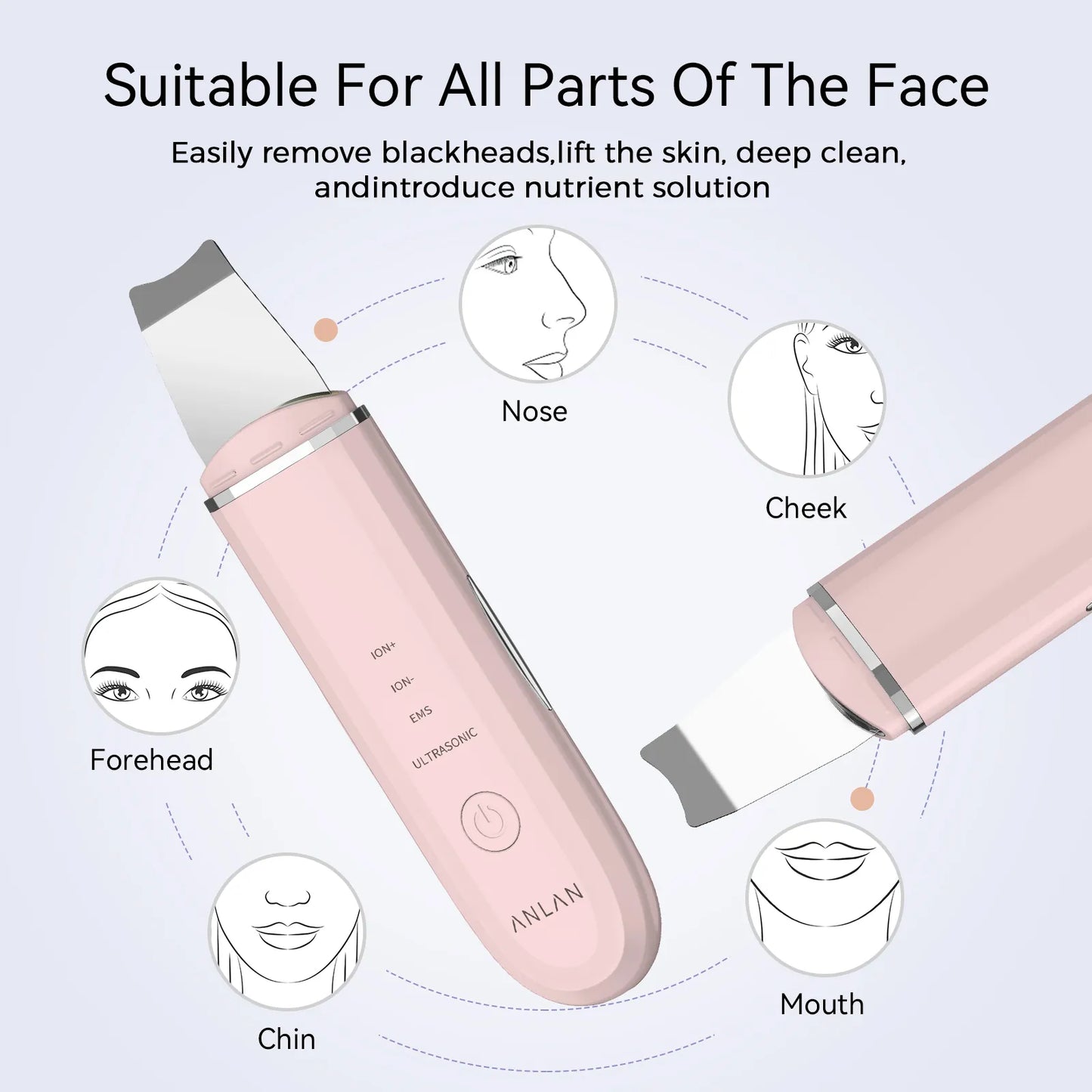 Nettoyeur Peau Ultrasonique ANLAN - Spatule Peeling Facial Pores Machine Lifting Visage