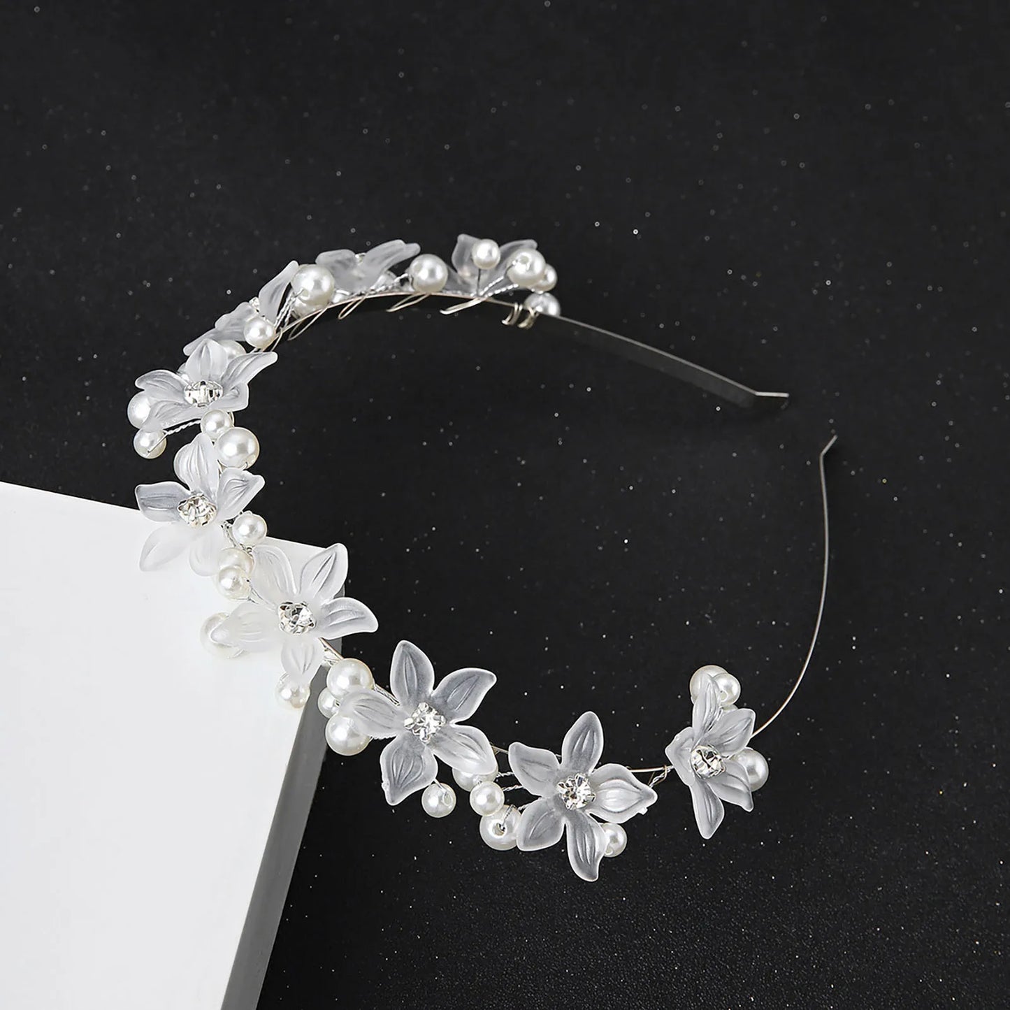 Bandeau Mariage Perles Fleurs - Couronne Tiare Femme - Accessoire Cheveux Mariée