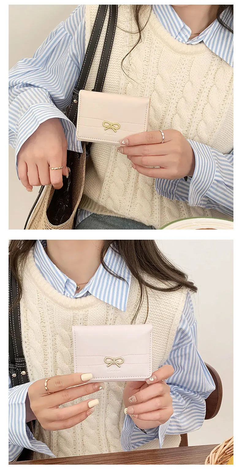 Portefeuille Femme Nœud Mignon Tri-Fold - Wallet Étudiant Porte-Cartes Porte-Monnaie Noir