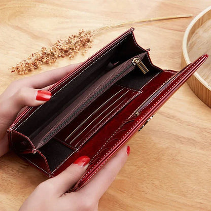 Portefeuille Femme Long Cuir PU - Porte-Cartes Classique avec Fermeture Éclair