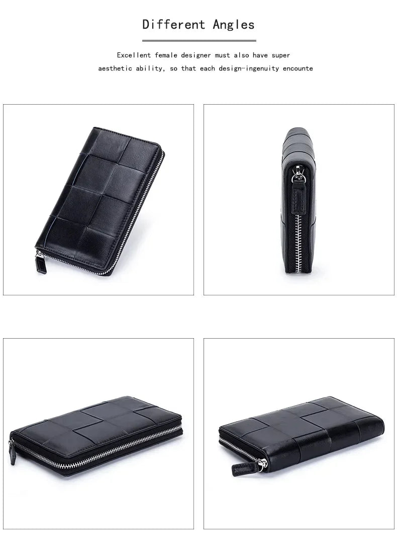 Portefeuille Femme Cuir Véritable Long - Porte-Monnaie Luxe Design Clutch Cadeau