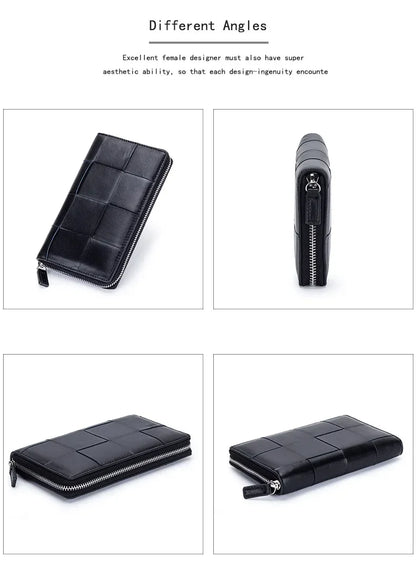 Portefeuille Femme Cuir Véritable Long - Porte-Monnaie Luxe Design Clutch Cadeau