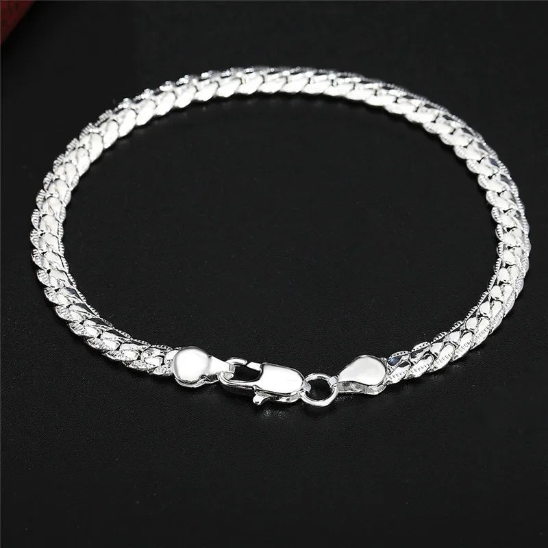 Bracelet Chaîne Plate Argent Sterling 925 6mm - Fermoir Homard 18-20cm Femme Homme Mariage