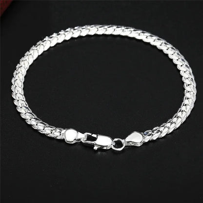 Bracelet Chaîne Plate Argent Sterling 925 6mm - Fermoir Homard 18-20cm Femme Homme Mariage