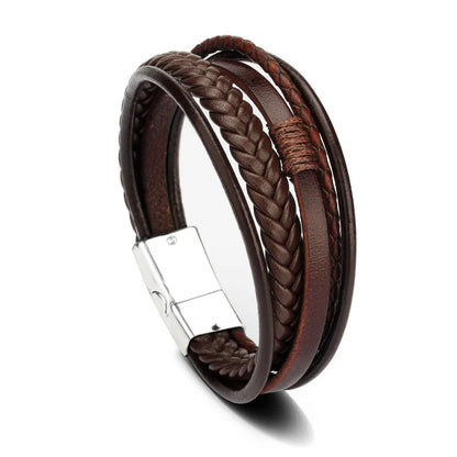 Bracelet Cuir Multicouche Tressé Homme – Acier Inoxydable 21 cm 14 Coloris Cadeau