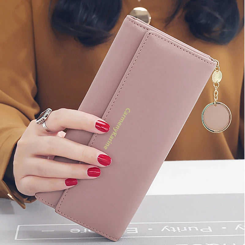 Portefeuille Femme Long Cuir PU Bleu Marine - Porte-Cartes Multifonction Pliable Clutch