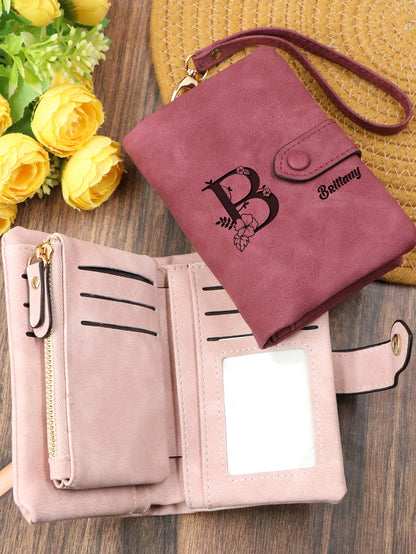 Portefeuille Femme Personnalisé Lettres Nom - Porte-Monnaie Bracelet Customisé Mat Grande Capacité