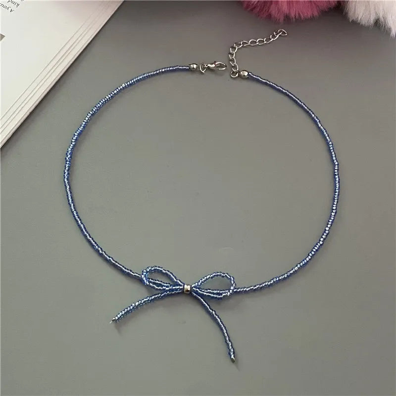 Collier Choker Perles Riz Nœud Papillon – Vintage Élégant Femme Fille