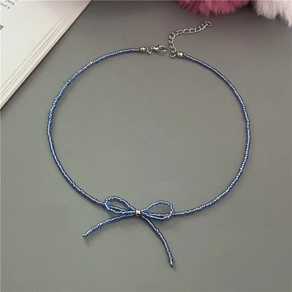 Collier Choker Perles Riz Nœud Papillon – Vintage Élégant Femme Fille