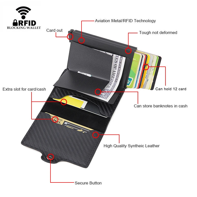Portefeuille Porte-Cartes RFID Homme Aluminium Cuir - Protection Anti-Piratage Bancaire