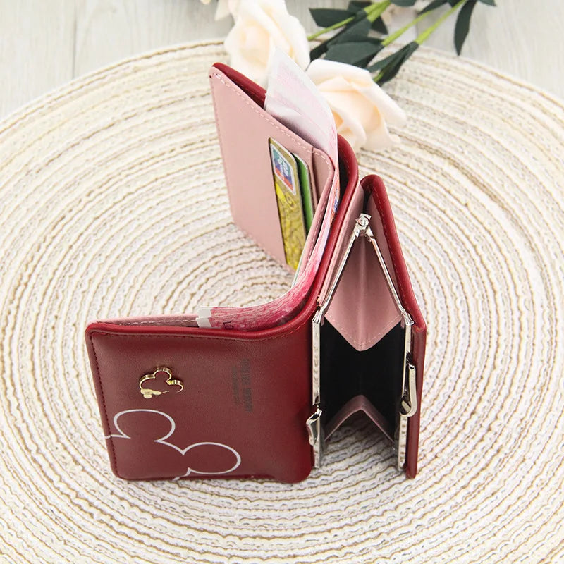 Portefeuille Femme Court Triple Pli Cartoon - Porte-Monnaie Étudiant Lettres Imprimées Rose