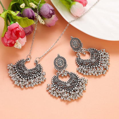 Ensemble Bijoux Indien Perles Pompons Doré – Collier Boucles Vintage