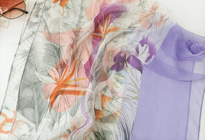 Foulard Écharpe Georgette Dégradé Fleur Femme - Bandana Châle Été Protection Solaire Plage
