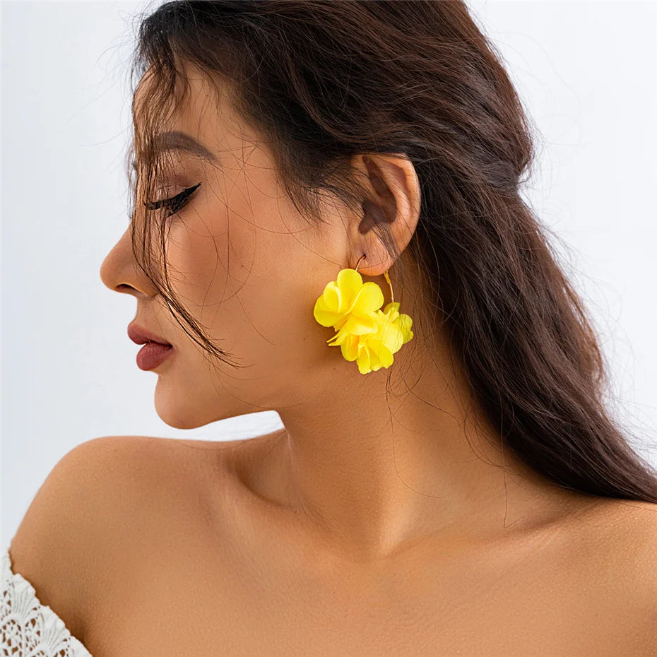 Boucles d'Oreilles Créoles Rose Tissu Pendentif Bohème – Kpop Colorées Y2K Soirées Femme