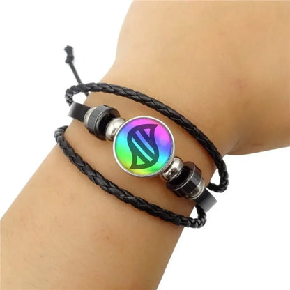 Bracelet Cuir Tressé Cabochon Verre – Bangle Ajustable Tendance Unisexe