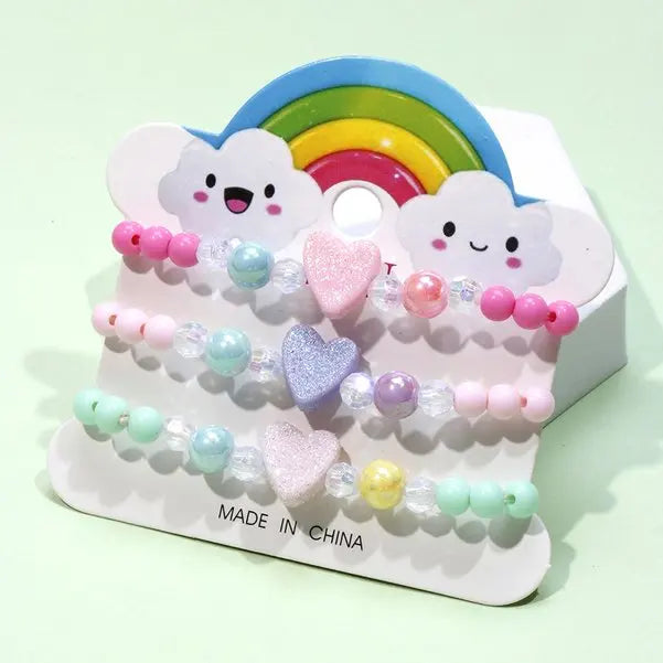 Ensemble 3 Bracelets Perles Cartoon Mignons Enfants – Princesse Licorne Fruits Chat Filles