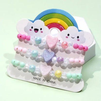 Ensemble 3 Bracelets Perles Cartoon Mignons Enfants – Princesse Licorne Fruits Chat Filles