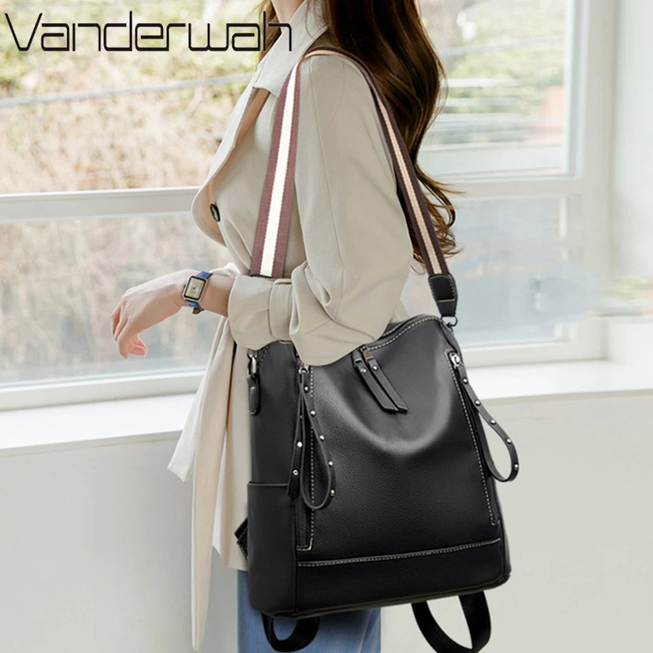 Sac à Dos Femme Cuir Souple Imperméable Jaune - Sac École Luxe Multifonction
