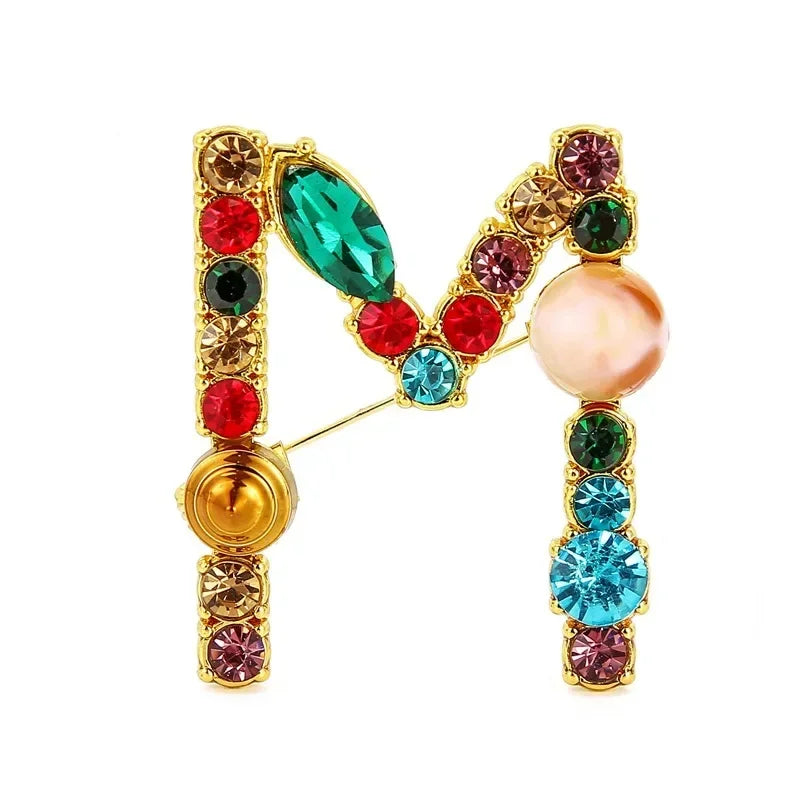 Broche Lettre Anglaise Strass Cristaux Colorés – Pin's Revers Alphabet Tendance Femme