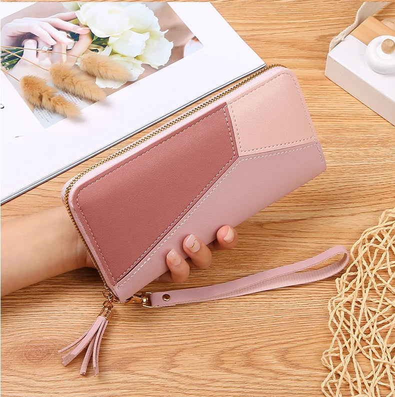 Portefeuille Femme Long Zippé Cuir PU Bleu - Porte-Monnaie Fashion Porte-Carte Billfold Handbag